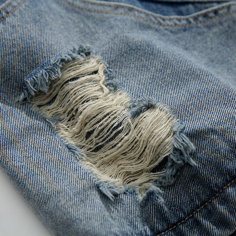 Multi-pocket Denim Ripped Leisure Shorts