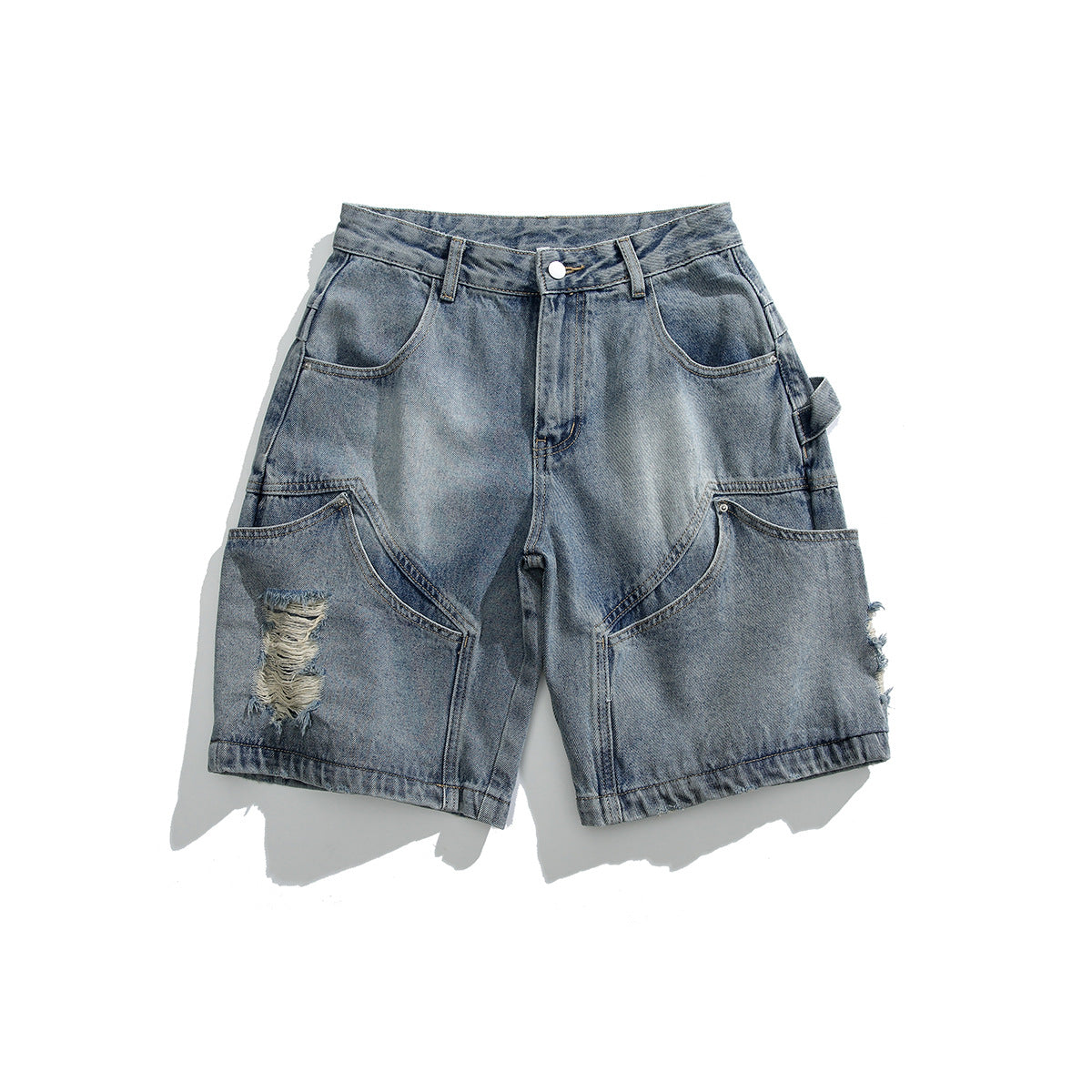 Multi-pocket Denim Ripped Leisure Shorts