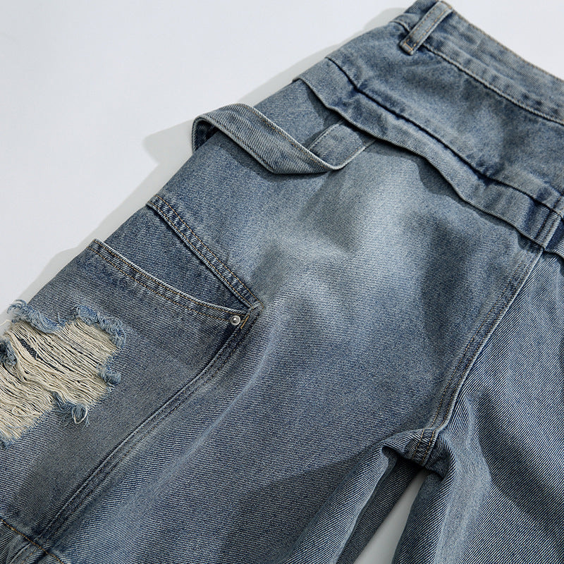 Multi-pocket Denim Ripped Leisure Shorts